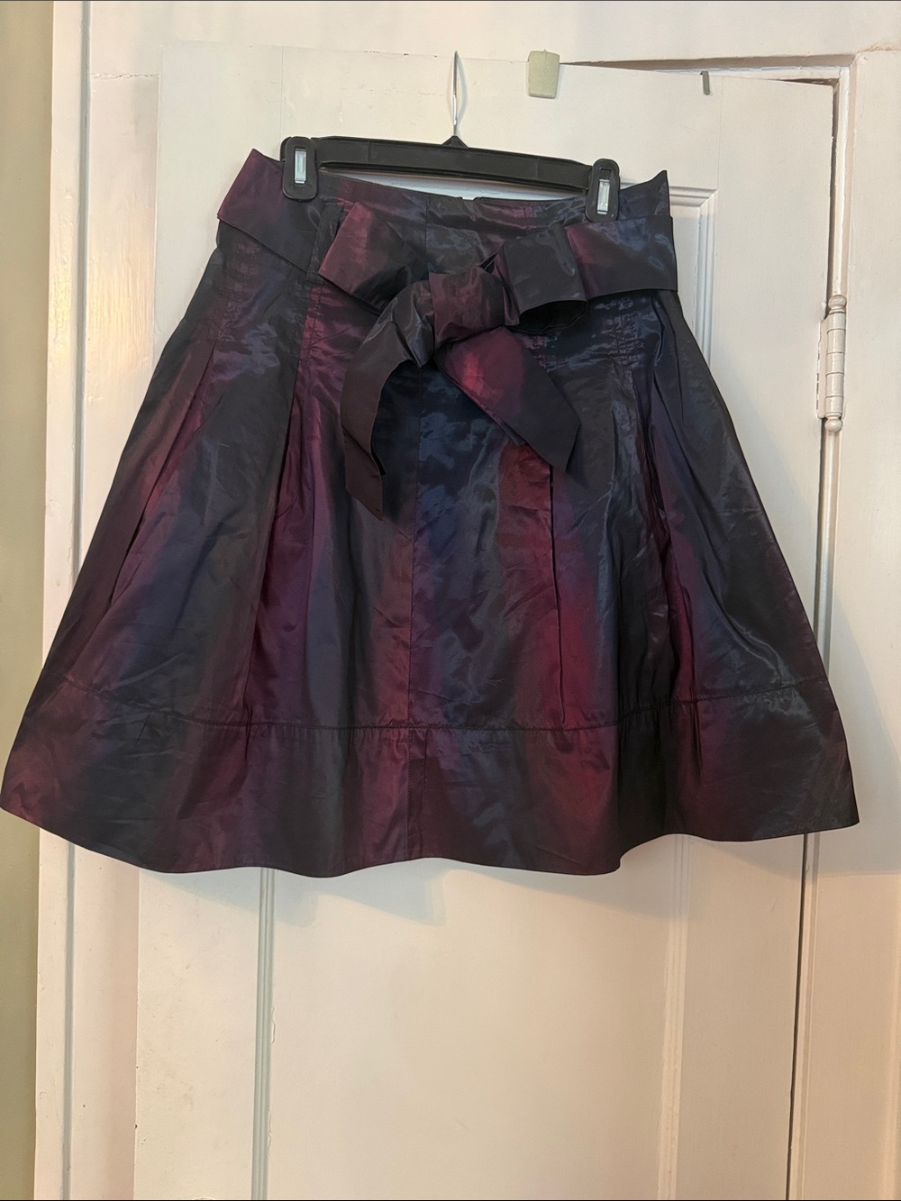 Women's Iridescent A-Line Bow Waist Skirt - Black Purple/Maroon